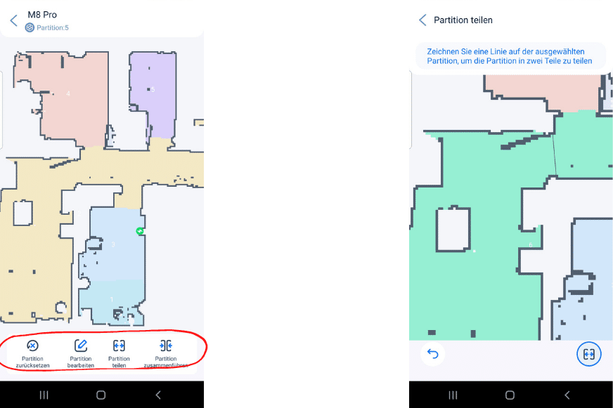 Den Räumen werden in der Proscenic App Namen zugewiesen. 